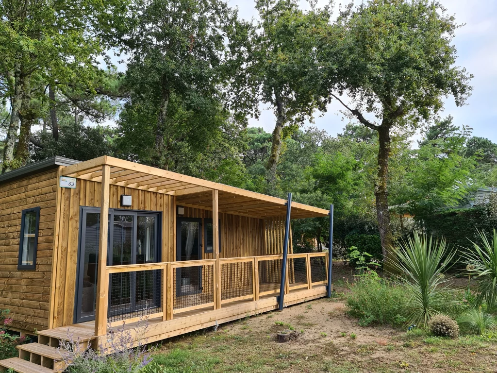 Chalet en bois moderne entouré de verdure